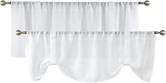 Home Queen White Faux Linen Tie Up Valances for Modern Farmhouse Kitchen, Half Short Semi Sheer Curtain Valences Topper for Small Windows, Bedroom, Closet(54" W x 20" L, 2 Pieces)