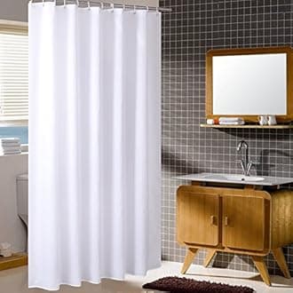 200cm Wide By 200cm High White Shower Curtain, Waterproof Polyester Bathroom Curtain With Hooks