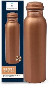 KHC 100% Pure Copper Water Bottle Handcrafted | 34 Oz 1 Litter Copper Water Vessel - Drink More Water Bottle in many Patterns– Large -Leak Proof - Smooth Finish (Plain Matt Copper Bottle)