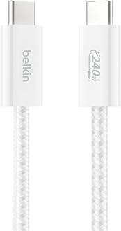 USB C to USB C Cable, 3.3ft, 240W - Type C Charger, iPhone Charger Cord, Soft, Braided, Flexible for iPhone 17, Galaxy S25, Pixel 9, MacBook, Chromebook, iPad Pro, Switch Steam Deck – White