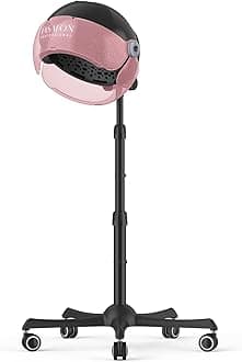 Ionic Hooded Hair Dryer, 1875W Professional Standing Hair Dryer Bonnet with 3 Temperature Settings, Height Adjustable Rolling Hair Dryer on Wheels, Sit Under Hair Dryer for Home & Salon, Pink