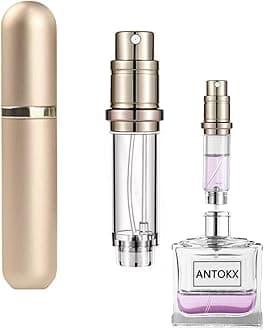 ANTOKX Perfume Travel Refillable Bottle Atomiser - 5ML Perfume Atomizer, Perfume Refill Bottle, Leakproof Portable Perfume Sprayer for Women and Men (Gold)