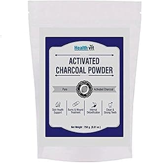 Healthvit Activated Charcoal Powder | Support Skin Health | Teeth Whitening Charcoal Powder | 100% Natural & Chemical Free | 250gm