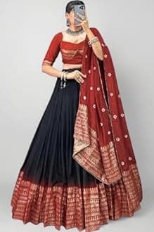 Woman's perfectly Navratri Collection Tussar Silk Lehenga Choli Patola Print with Foil Work