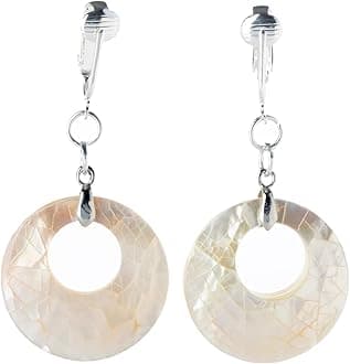 Aloha Earrings Tahitian-Style Abalone Paua Shell Clip On Earrings-Mother of P...