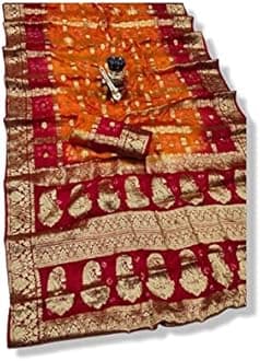 PK HUB Women's Bandhej Silk Saree with Zari Work