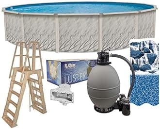 Lake Effect Pools 'Meadows Reprieve' 30 ft Round Above Ground Swimming Pool Bundle | 52 Inch Height | Steel Sided Walls | Kit Includes: 25 Gauge Liner, A-Frame Ladder, Sand Filter/Pump, & Skimmer