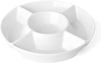 Chip & Dip Serving Set, Porcelain Divided Serving Platter, Relish Tray, Perfect for Chips and Dip, Veggies, Candy and Snacks, White