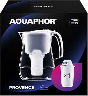 AQUAPHOR Provence White Water Filter Jug - Counter Top Design with 4.2L Capacity, 1 X A5 Filter with added Magnesium included, Reduces Limescale, Chlorine & Microplastics, Perfect for Families
