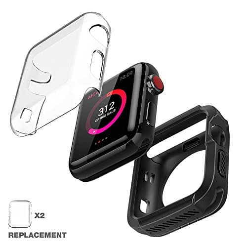 Apple Watch 3 Case, iVAPO 2-Pack Apple Watch Case with Screen Protector Cover Anti-Scratch 360° Shock Absorption Hard Protective Bumper Case for Apple Watch Series 3 42mm Black (Need Stronger Press)