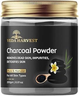 Veda Harvest 100% Natural Activated Charcoal Powder 250gm| Perfect for Skin Detox, Clearing Impurities, Teeth Whitening and Dead Skin Removal for All Skin Types