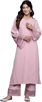 Varanga Women Pink Straight Kurta Paired with Tonal Bottom – Comfortable and Stylish Outfit for Various Occasions