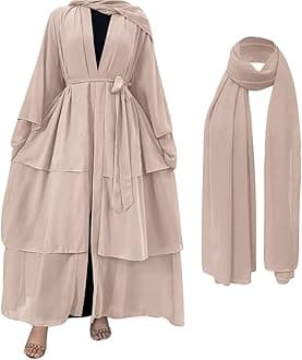 IKADEXAbayas for Women Muslim Dubai Dress Solid Loose Fit Long Cardigan Islamic Kaftan Robe Open Front Maxi Length