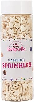 Tastycrafts Edible Star Shaped Sugar Sprinkles for Cake Decoration | Star Candy for Cake Decor | for Cake Decorations & Toppings | for Dessert, Cakes, Cupcakes, Waffles, Cookies (White)
