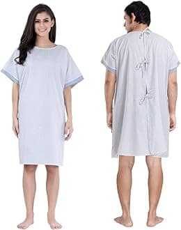 PIU Hospital Patient Care Gown/OT Gown | Poly Cotton Comfortable Patient Wear for Men and Women | Both Side Wearable | Blue Dots | Free Size Fits Upto 4XL
