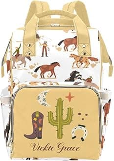 Yellow White Cactus Cowboy Personalized Diaper Bag Backpack Bookbag Name Daypack Large Mommy Bag for Boys Birthday Adult Girls