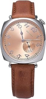 Dress Wacthes for Men, Brown Leather Mechanical Watch with Sapphire Crystal Dome, 1921 S4046 Vintage Watch