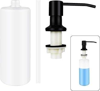 amiciCare ABS Kitchen Sink Soap Dispenser Top Refill Built-In Countertop S.S Steel Dispenser Pump With 360 Degree Rotating Head And 300Ml Soap Bottle (Black Dispenser Pump With Bottle)
