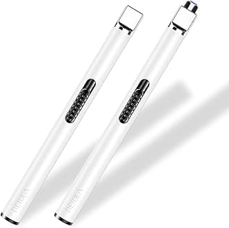 REIDEA 2 Pack Electronic Candle Lighter Arc Windproof Flameless USB Rechargeable Lighter with Safe Button for Home Kitchen (White)
