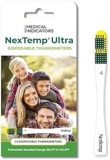 Ultra Disposable Oral & Axillary Thermometer for Adults, Single Use Temperature Thermometer for Travel, Home, or First Aid Supplies, Easy to Read, Individually Wrapped, Fahrenheit, 24 Pack