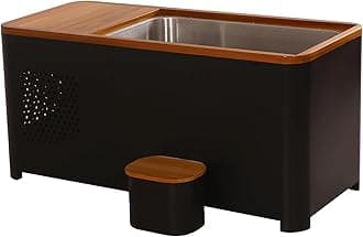 Smartmak Cold Plunge Tub with 1HP Chiller,500L Red Cedar Ice Bathtub,Cooling and Heating, WiFi丨Filter丨Ozone/UV, Stainless Steel Base, with Lid, Wood Seat(37-107℉) (Rectangular-2)