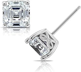 Amazon Collection Platinum Plated Sterling Silver Asscher-Cut Stud Earrings made with Infinite Elements Cubic Zirconia