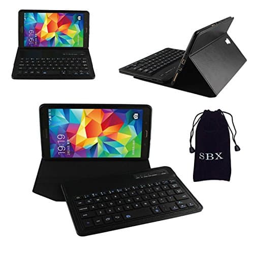SBX Wireless Bluetooth ABS Keyboard PU Crazy Horse Leather Case Tablet Stand - Removable DETACHABLE Bluetooth Keyboard Stand Case / Cover for Samsung Galaxy Tab S 8.4" 8.4 inch Tablet SM-T700 SM-T705 (W/ Bluetooth Camera Function) Black