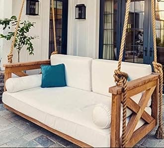 Solid Wood 2 Seater Rope Swing Chair | Wooden Hammock Swing Sofa with Rope & Complete Accessories for Living Room, Indoor, Outdoor, Balcony & Garden | House Big Swings Jhula | Light Brown