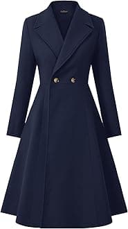 Women's Pea Coat Double Breasted A Line Long Trench Coat Winter Dress Coat with Pockets