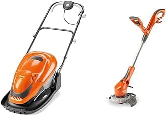 Flymo EasiGlide 330 V Hover Collect Lawn Mower - 1700 W Motor, 33 cm Cutting Width, 20 Litre Grass Box, 10 m Cable Length & Contour 650E Electric Grass Trimmer and Edger, 650 W, Cutting Width 30 cm