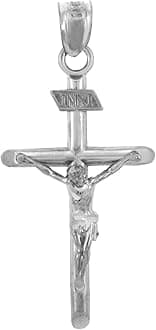 Religious Jewelry .925 Sterling Silver Cross Charm INRI Crucifix Pendant Necklace with Rolo Chain and Pendant Only