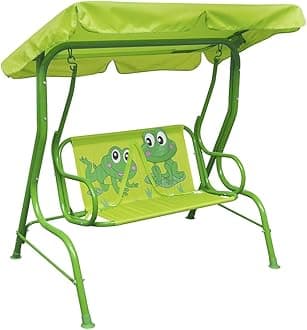 vidaxl Swing Chair - Green 2-Seater - Frog Print - Steel - Outdoor Garden Patio Balcony