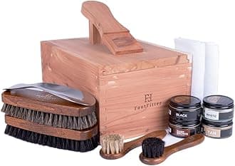 FootFitter Shoe Shine Kit with Cedar Valet Box, Premium Polish Cream, Buffing & Conditioning Tools for Leather, Dress Shoes & Boots