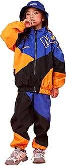LOLANTA Boys' Girls' Color Block Jacket Track Pants Sets Hip Hop Dance Patchwork Clothes Unisex Streetwear