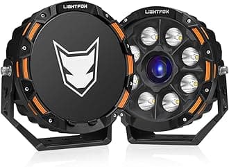 LIGHTFOX 9 Inch LED Laser Driving Light Round-2PCS, 19,478LM 15° Spot+5° Hyperspot Beam, Adjustable Angle with Wiring Harness, Spot Light for Offroad Jeep Wrangler Truck Pickup SUV IP68