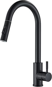 Suguword Matte Black Kitchen Mixer Tap, High Arc Pull Down Kitchen Sink Tap with Dual Spray Modes, Single Lever 360° Swivel Stainless Steel Faucet