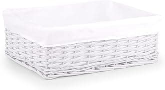 Woodluv New White Wicker Storage Basket With White Cloth Lining (Large)
