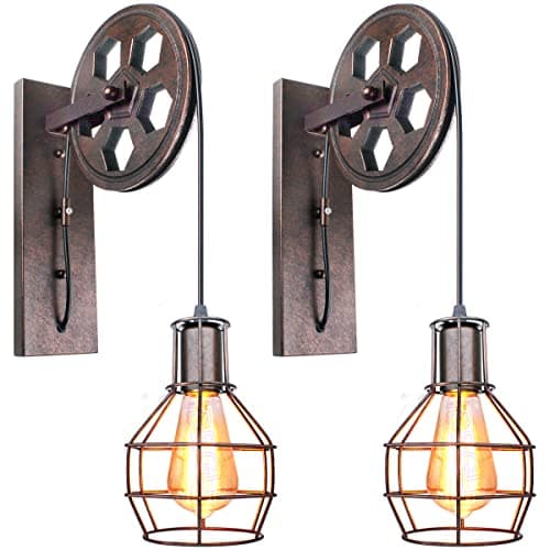 2 Pack Industrial Pulley Wall Lights