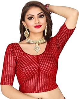 SCUBE DESIGNS Jacquard Striped Stretchable Fit & Comfhy Round Neck Half Sleeve Readymade Saree Blouse Stylish Crop Top Choli for Girls & Women