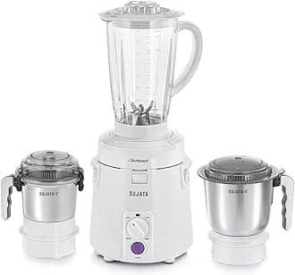 - Sujata Supermix Mixer Grinder|900 Watts Double Ball Bearing Motor|22000 RPM|Non-Stop 90 Mins Running|3 Jars including 1750ml Blender, 1000ml Grinder, 500ml Chutney Jar| (White)