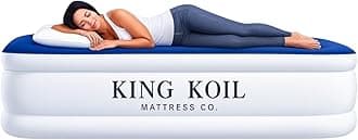 King Koil Premium California King Size Air Mattress with Built-in Cushion and Patented Built-in High Speed Pump 20" King Size Premium Double High Air Bed for Home, Camping and Guests