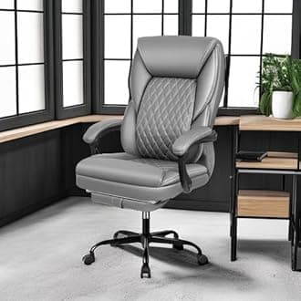 BestEra Office Chair, Big and Tall Executive Office Chair with Foot Rest Ergonomic Home Desk Chairs Reclining High Back Leather Chairs with Lumbar Support (Gray)