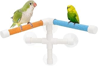 Hypeety Portable Suction Cup Bird Window and Shower Perch Toy for Bird Parrot Macaw Cockatoo African Greys Budgies Parakeet Bath Double Stand Perch Toy