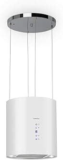 Barett Range Fan - Island Hood, 190 W Motor, Max. 560 M³/H Circulating Air, 3 Power Levels, Led Cooking, Stainless Steel, 35 cm, White