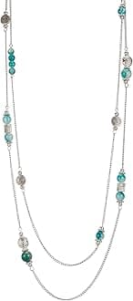 BULINLIN Layered Silver Long Necklace for Women Turquoise Stone Beaded Strand Sweater Chain Necklaces Fashion Costume Jewelry Gifts for Mom