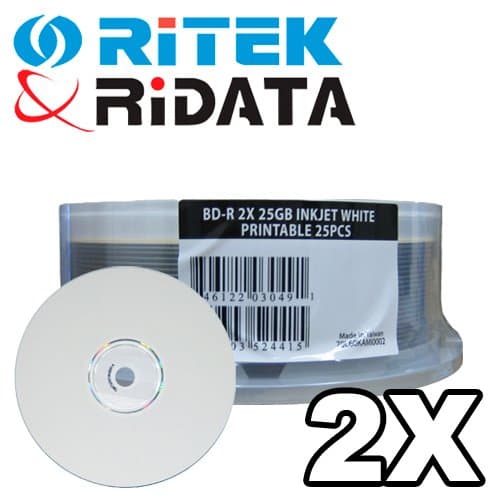 Ritek (Ridata) 2X Blu-Ray Disc White Ink Jet 25 Per Spindle