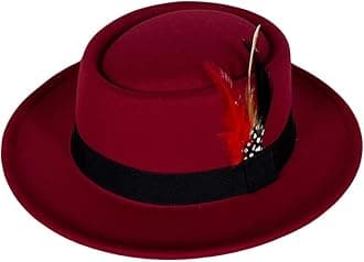 Wool Felt Fedora Hats for Women Men, Wide Brim Flat Top Hat Porkpie Hat, Jazz Hat with Feather Unisex