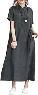 Women's plus size loose cotton linen long kaftan dress with pockets solid color dress robe