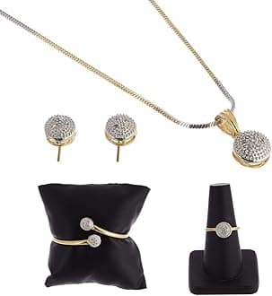 Jewellery Set Gold Plated American Diamond Traditional Stylish Pendant Set, Ring, Bracelet with Earring Jewellery for Women & Girls