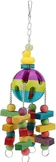 Hypeety Pet Parrot Toy Plastic Colorful Birds Ball with 1 Bell for Budgie African Grey Cockatoo Cockatiel Sun Conures 1 Ball with Wooden Blocks
